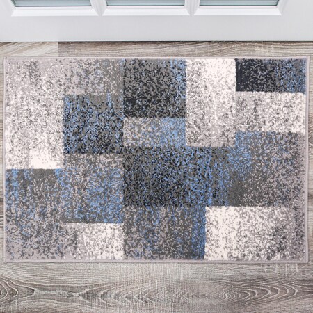 World Rug Gallery Modern Distressed Boxes 2' x 3' Blue 956BLUE2X3